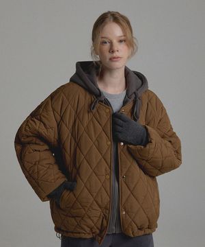후드 레이어드 누빔 패딩_brown