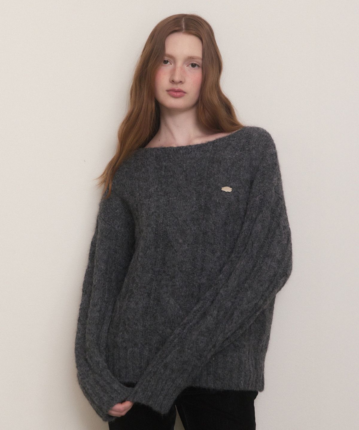 어다울(ADAUL) Boat neck hairy twist knit - charcoal