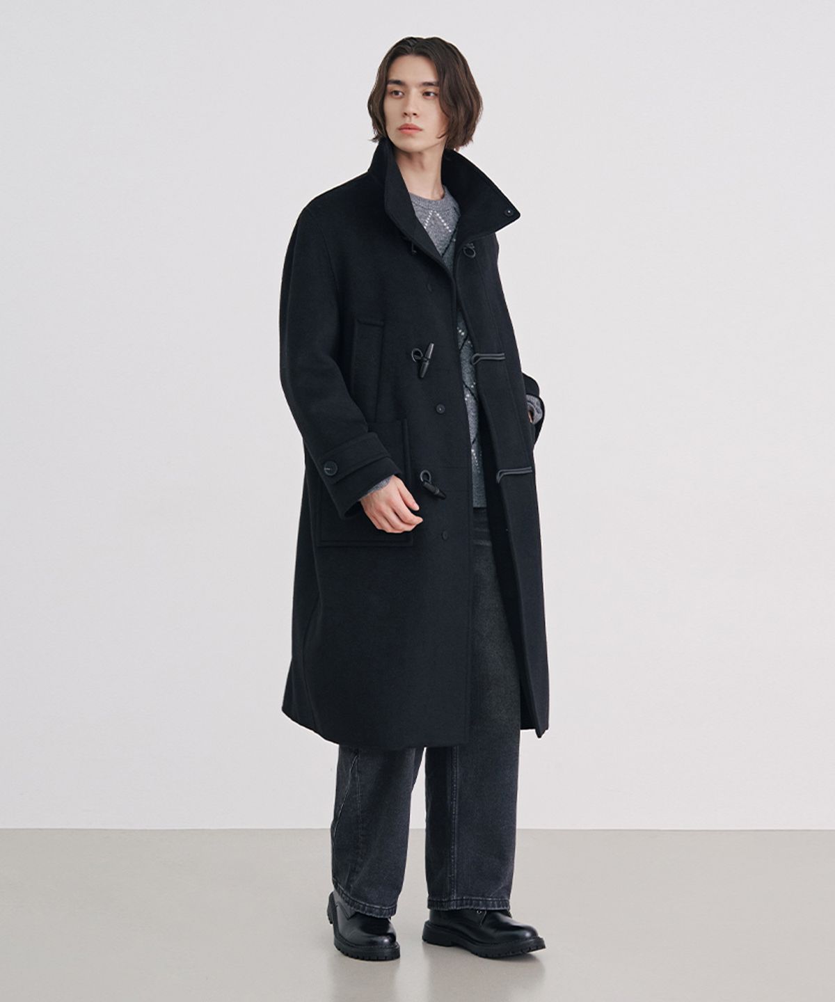 애드호크(ADHOC) 남성 하이넥 더플 코트 (BLACK) (HBAHC11)