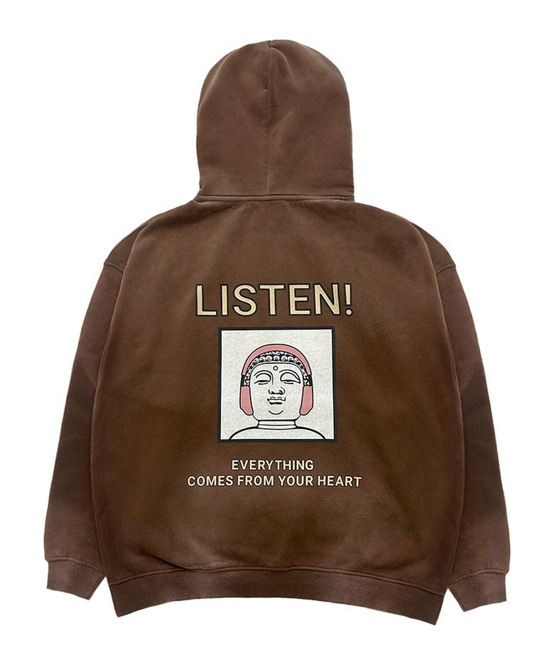 기모 LISTEN BUDDHA 피그먼트 후드티