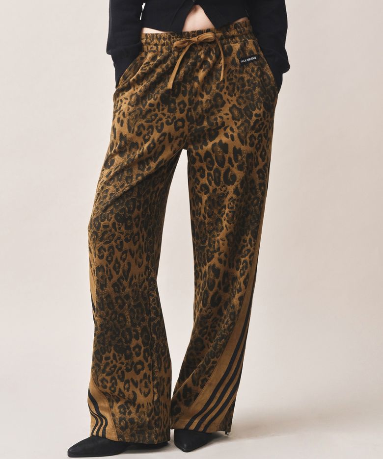 LEOPARD SIDE LINE WIDE PANTS_BROWN