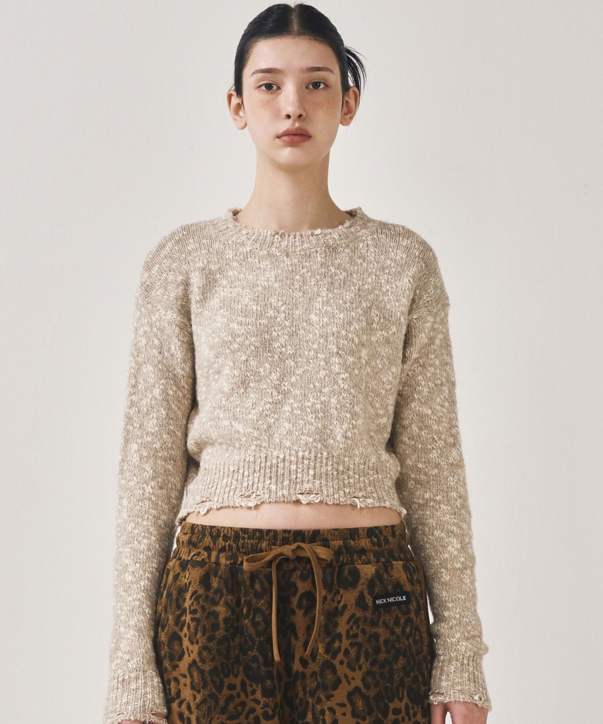 닉앤니콜(NICK&NICOLE) NICOLE BOKASHI DAMAGE KNIT_OATMEAL