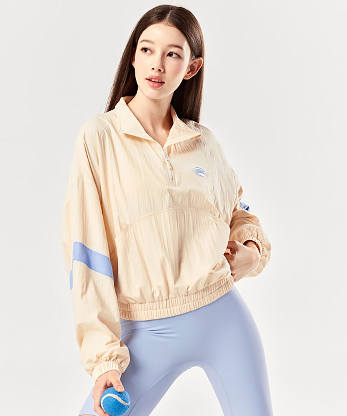 젝시믹스(XEXYMIX) 크리즈 컬러블록 아노락 아이싱베이지 XTFOJ01J1
