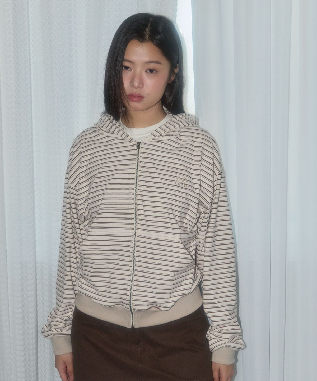 레터리(LETERIE) DOUBLE STRIPE HOOD ZIP-UP_IVORY