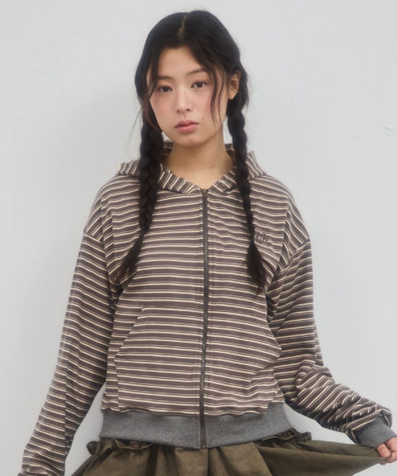 DOUBLE STRIPE HOOD ZIP-UP_GREY