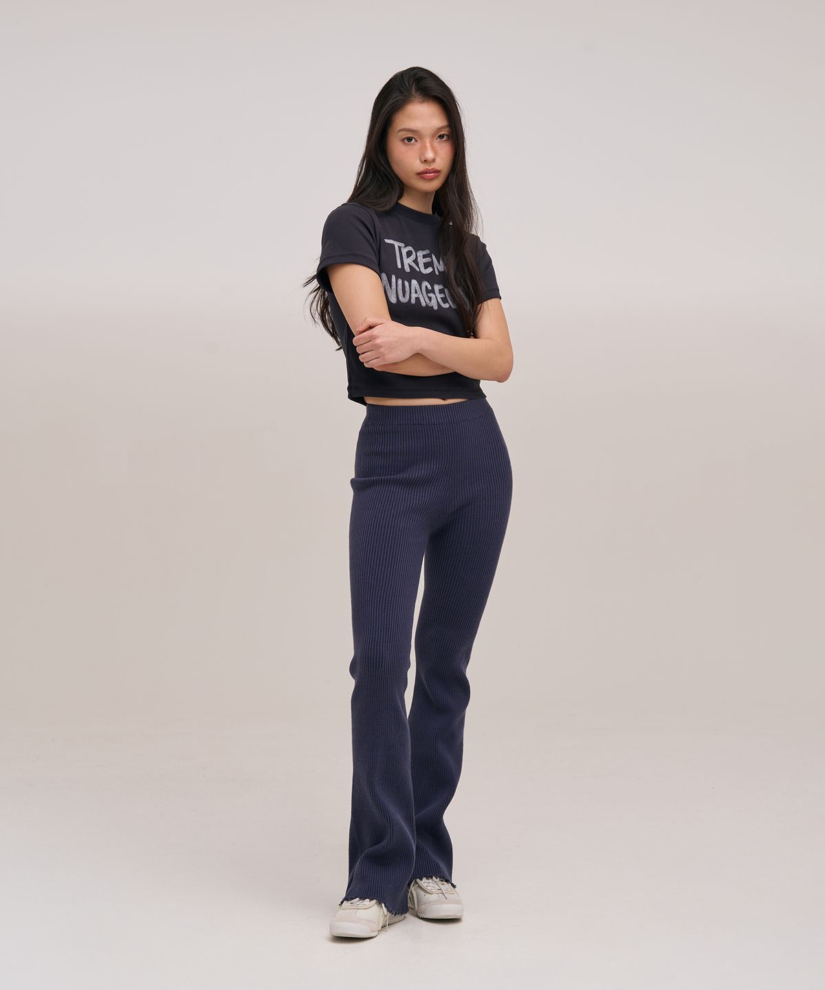 졸리앙볼(JOLIEENVOL) TENDER RIB BOOTS CUT KNIT PANTS - wholegarment (Bleu Ciel)