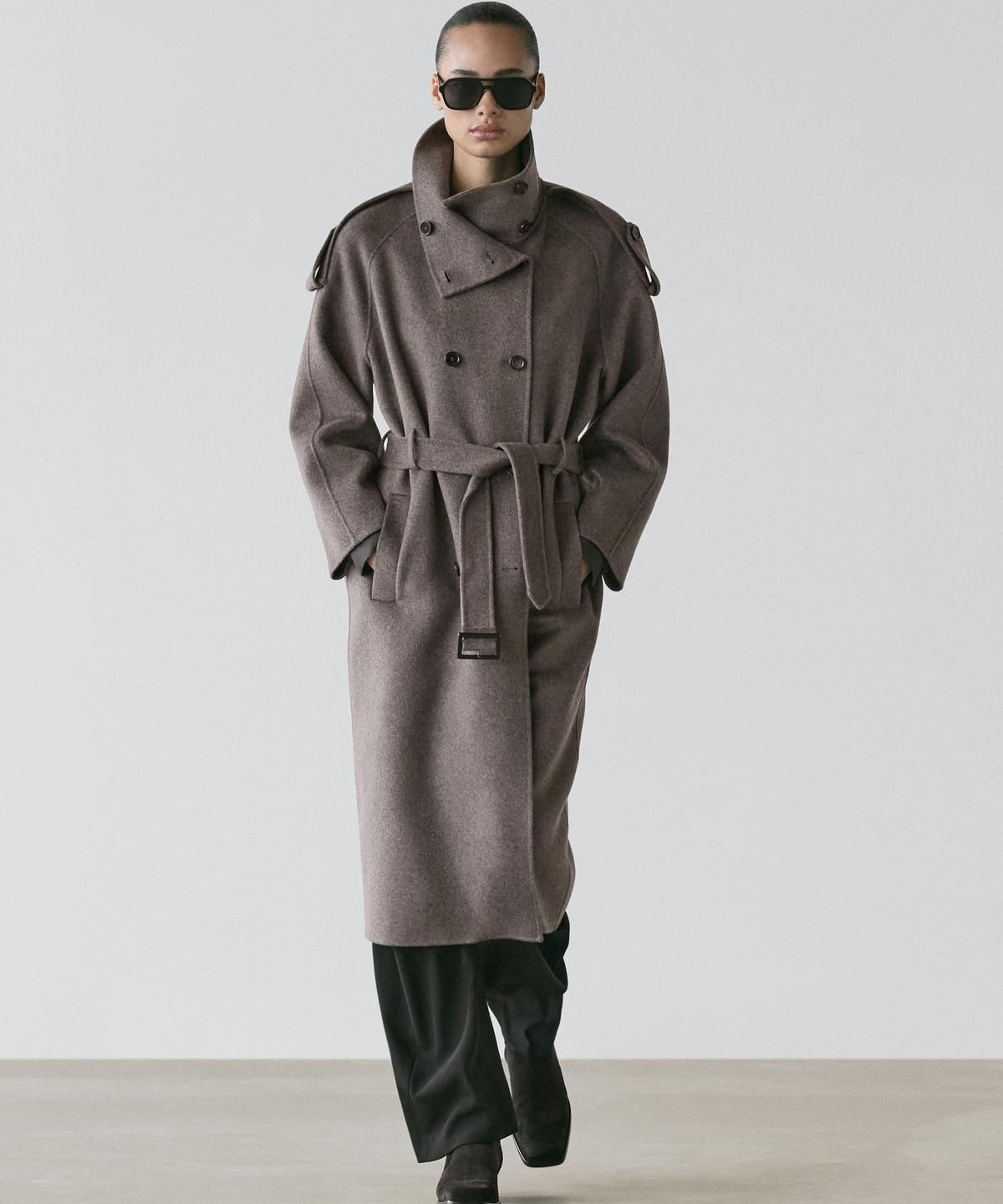마시모두띠(MASSIMO DUTTI) 벨트 디테일 롱 울 블렌드 트렌치코트