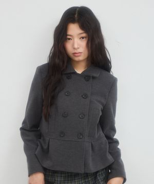 DOUBLE-BUTTON PLEATED COAT_CHARCOAL