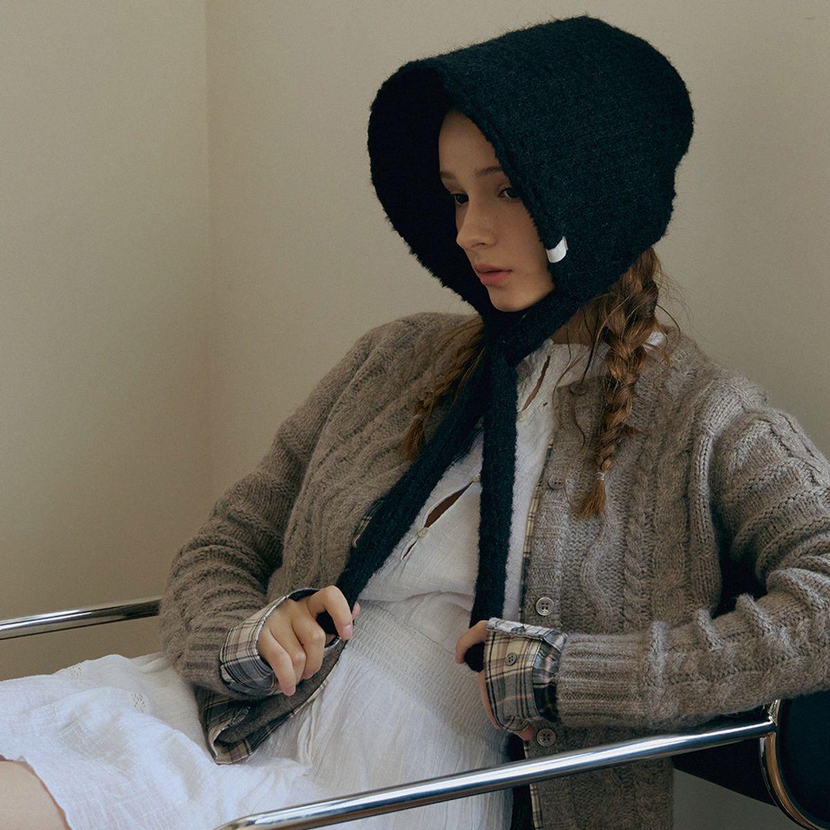 메르헨(MERCHEN) [양면] Mink knit bonnet hat_2color