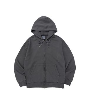 BECANVAS PIGMENT DYDE OVERFIT HOOD ZIP-UP (CHARCOAL)