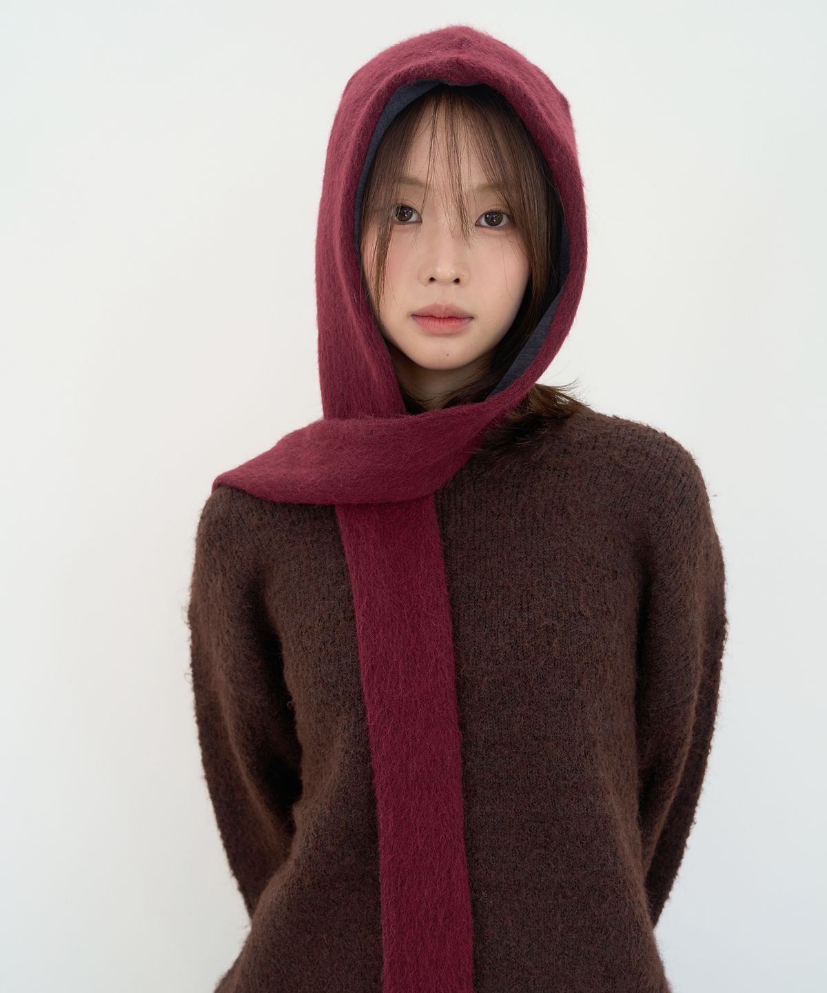 줄리아페페(JULIAPEPE) Hairy Hooded Muffler (Burgundy)