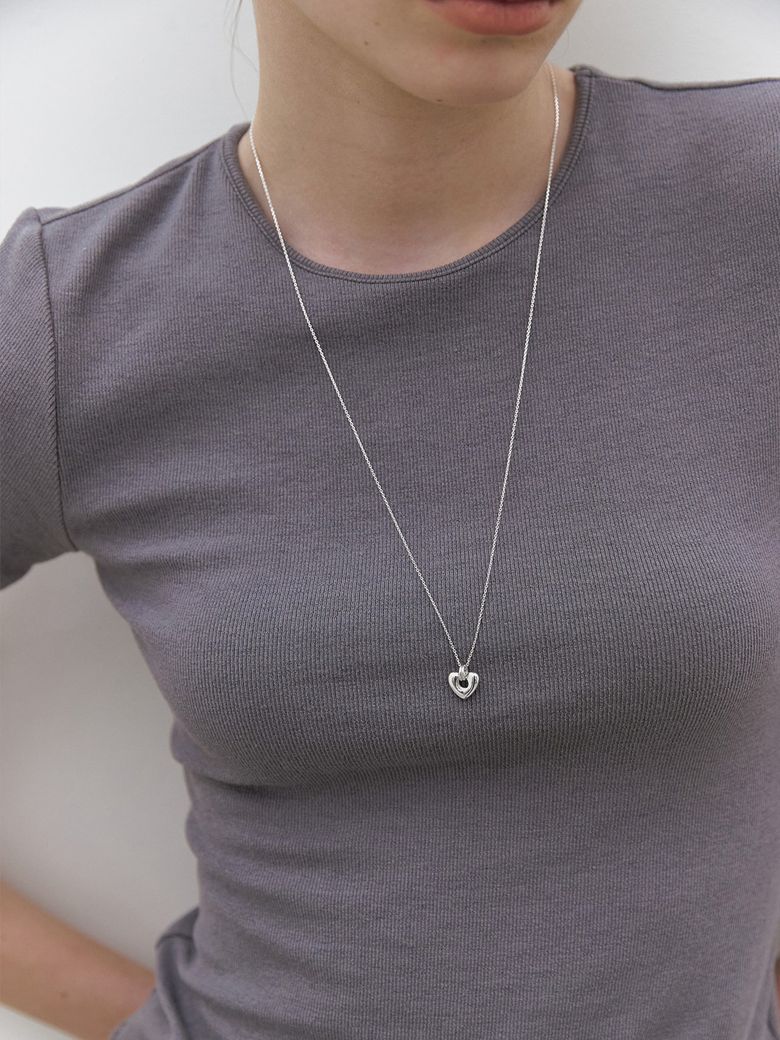 [925 silver] Open Heart Long Necklace