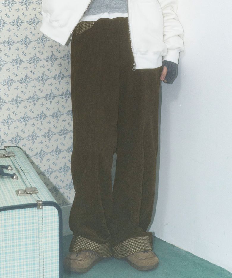 피치 스킨 체크 롤업 팬츠 [브라운]