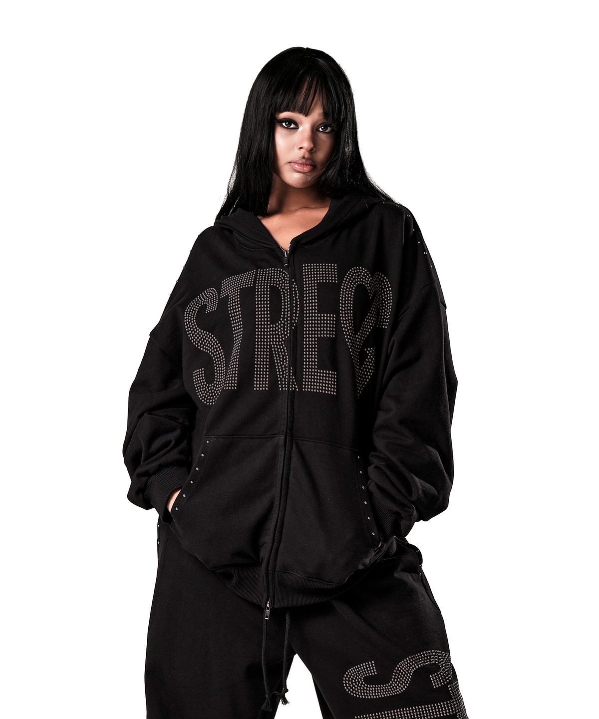 이양(EYANG) NO STRESS HOTFIX SET HOOD ZIP-UP BLACK