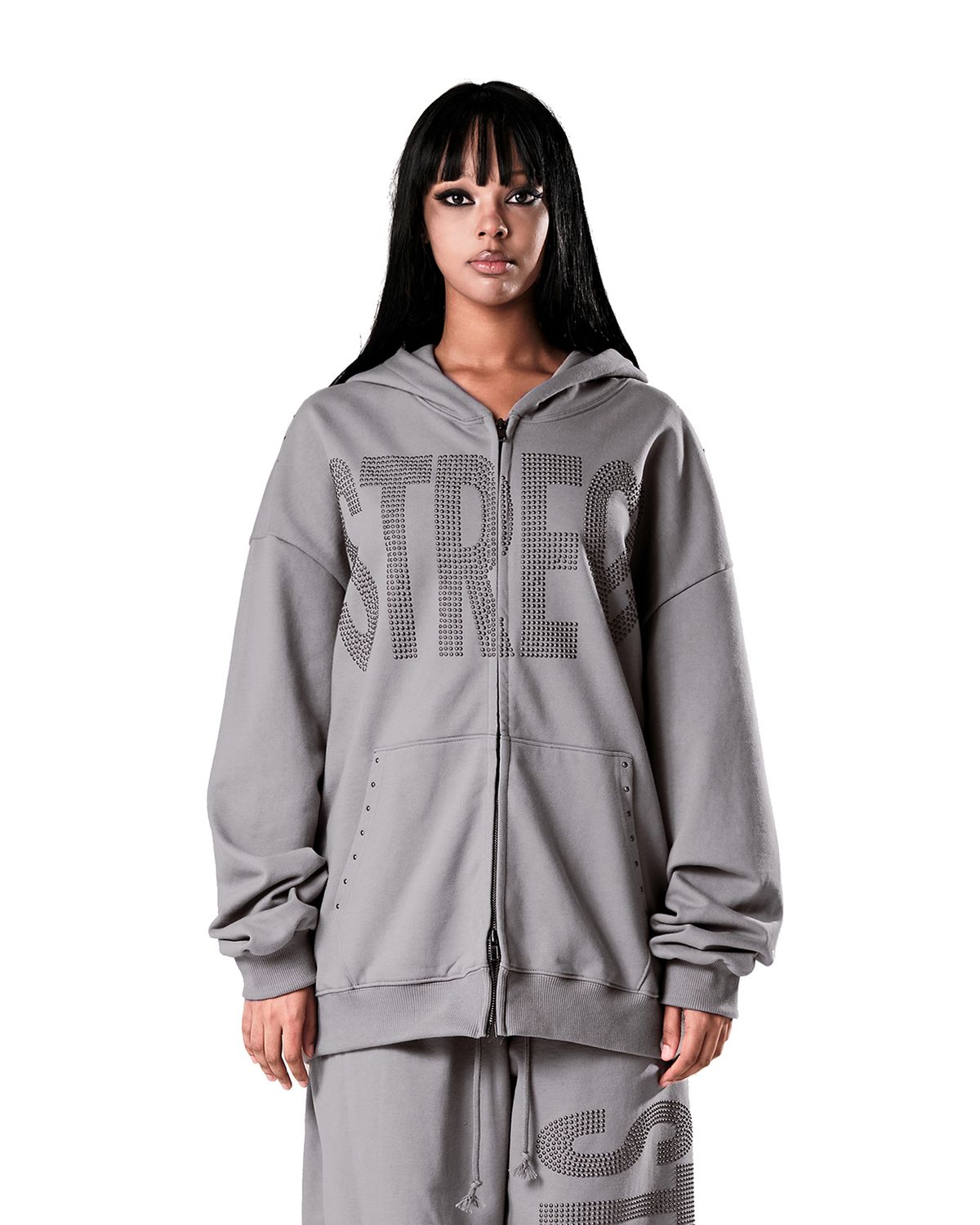 이양(EYANG) NO STRESS HOTFIX SET HOOD ZIP-UP ASH GRAY