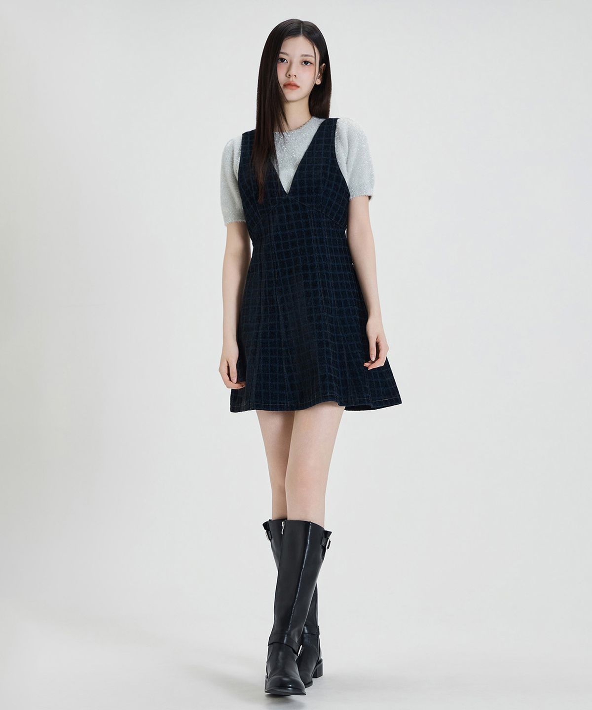 미쏘(MIXXO) 데님 벨벳 원피스_MIWOWG112G