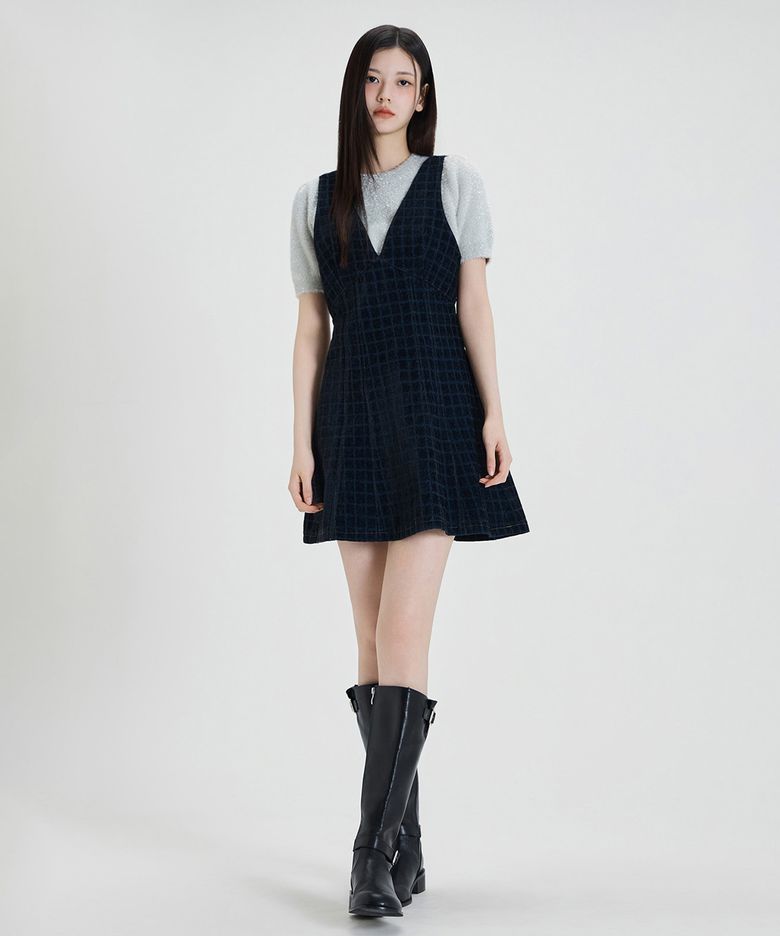 데님 벨벳 원피스_MIWOWG112G