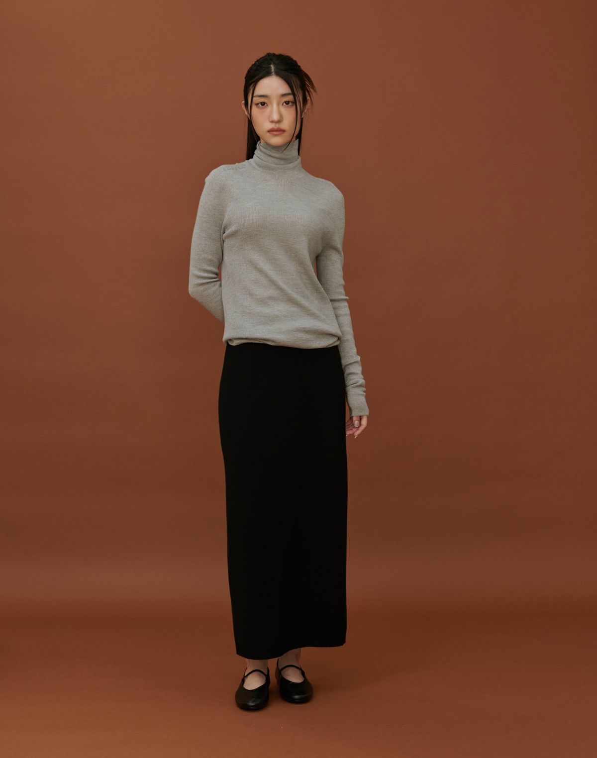 베이스스레드(BASETHREAD) Back Slit H-Line Knit Skirt_BLACK