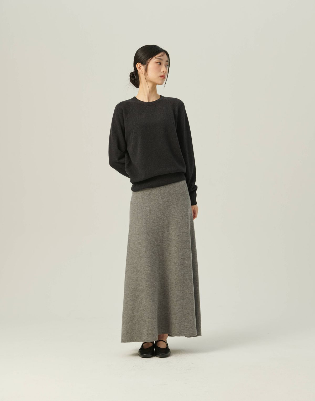 베이스스레드(BASETHREAD) Soft A-Line Knit Skirt_GRAY