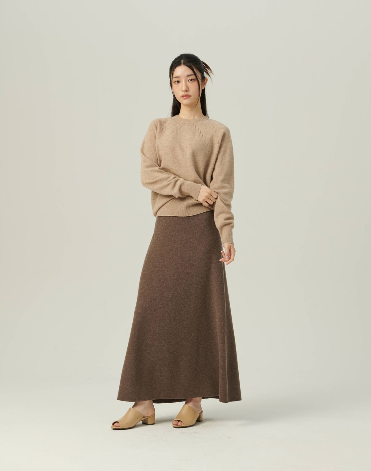 베이스스레드(BASETHREAD) Soft A-Line Knit Skirt_BROWN