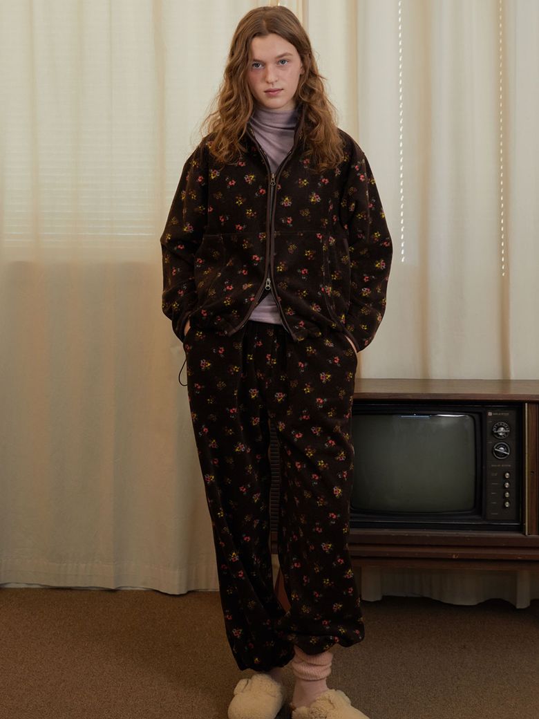 Petit flower fleece pants (Brown)