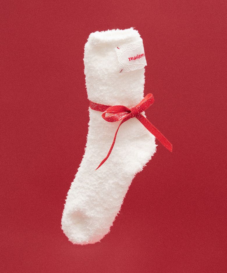 LACE LABEL FLEECE SOCKS WHITE