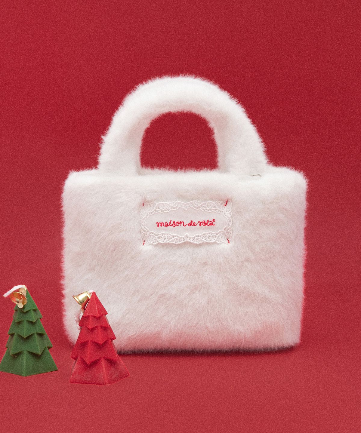 로라로라(ROLAROLA) LACE LABEL MINI FUR TOTE BAG WHITE