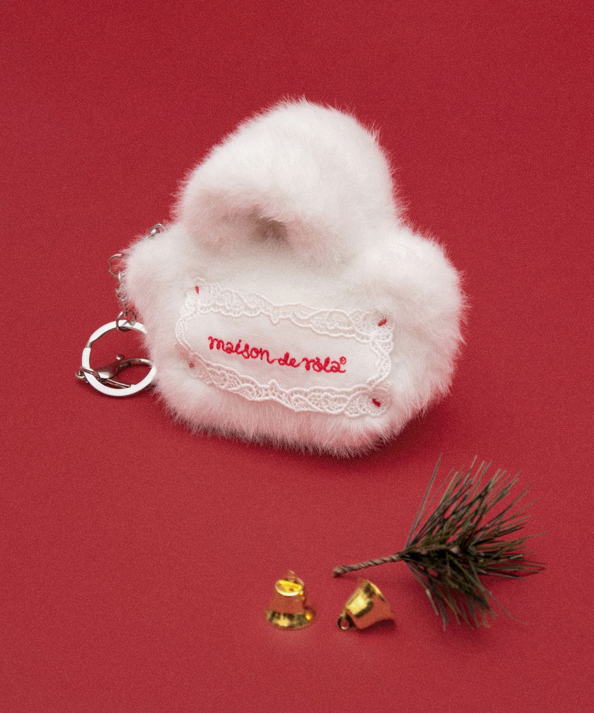 로라로라(ROLAROLA) LACE LABEL MINI FUR POUCH KEYRING WHITE