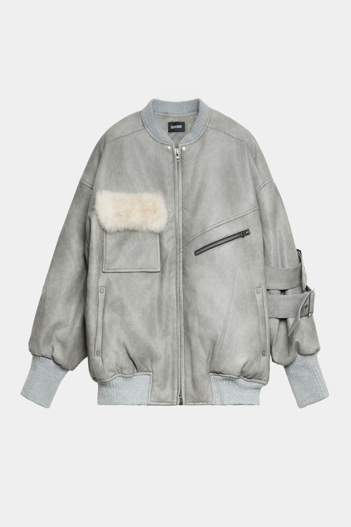 에트오소메(ETRE AU SOMMET) Leather Classic Side Belt Bomber Jacket (Gray)