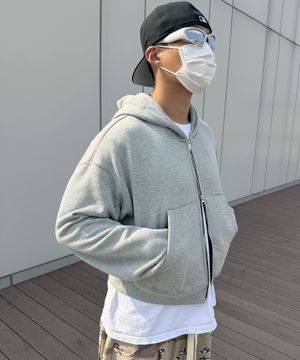 Edition8. 다이아 스웨트 투웨이 크롭 후드집업 (그레이 멜란지)