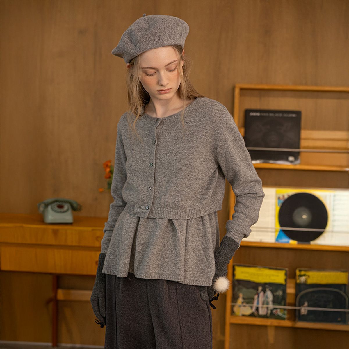 던드롭(DUNDROP) DD_Knit camisole and cardigan two-piece set_GRAY