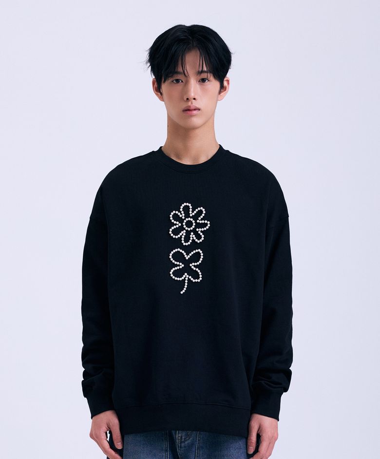 펄 플라워 맨투맨 블랙