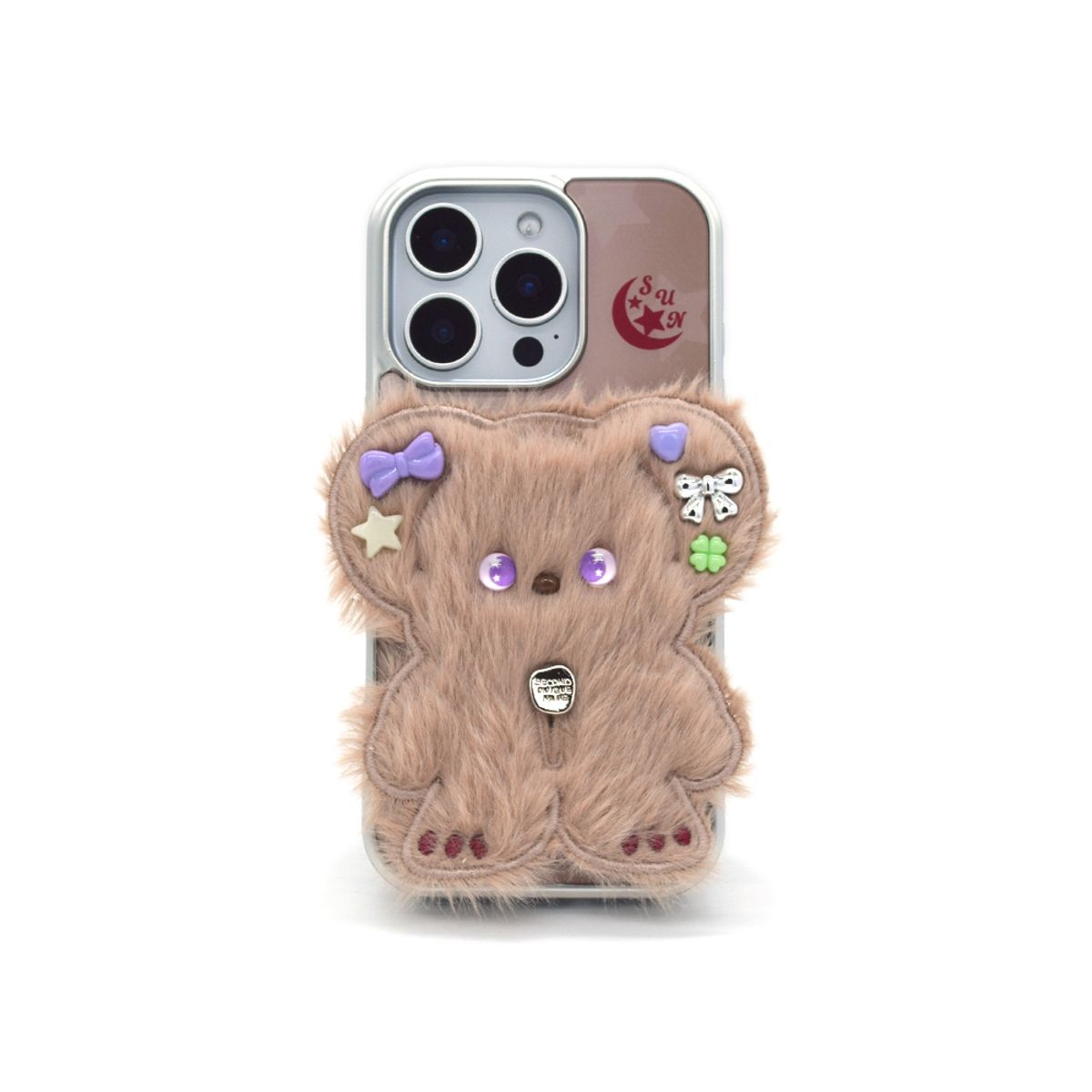 세컨드유니크네임(SECOND UNIQUE NAME) SUN CASE BEADS BEAR COFFEE BEIGE (GLOSSY SILVER)