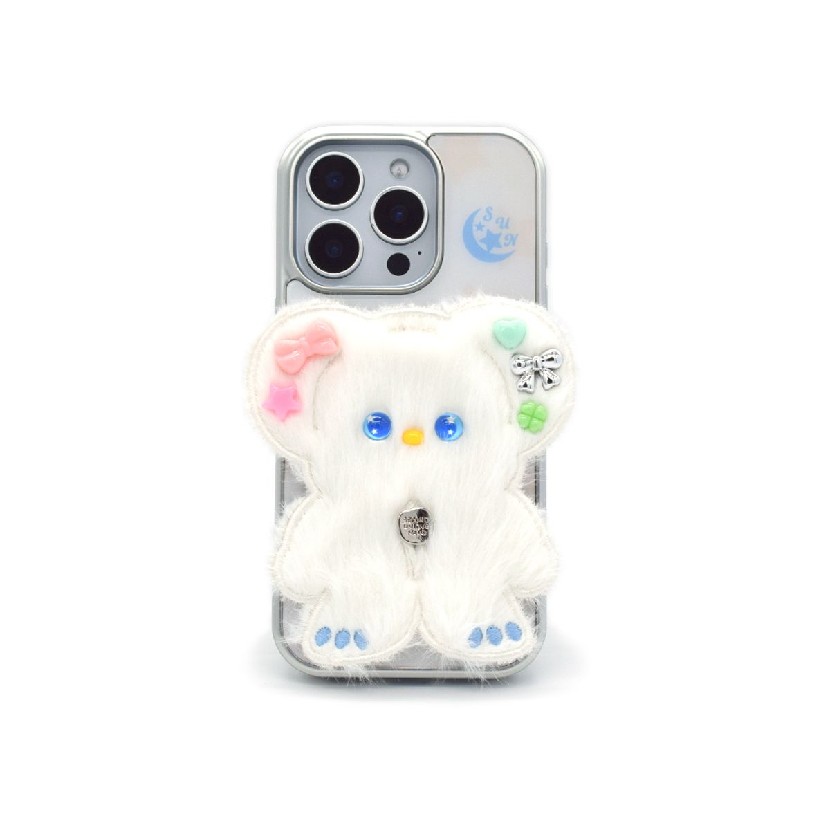 세컨드유니크네임(SECOND UNIQUE NAME) SUN CASE BEADS BEAR WHITE CREAM (GLOSSY SILVER)