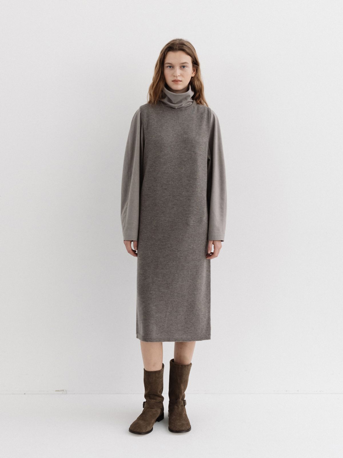 모이아(MOIA) layered knit dress (wood)