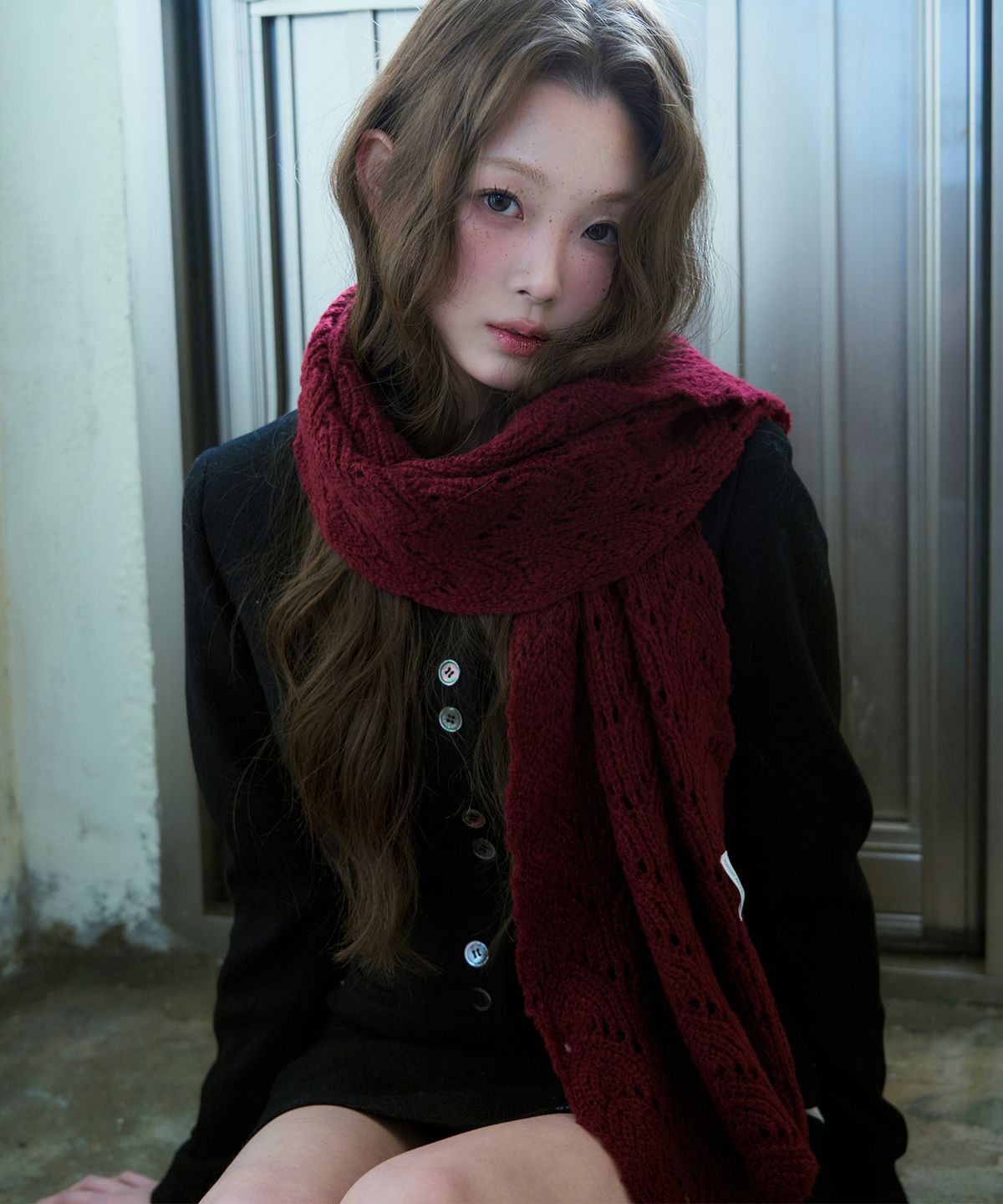 레이즈미야(REISE MIYA) 모모 니트 머플러 [BURGUNDY]