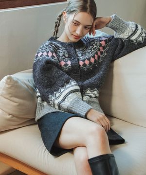 하트 노르딕 울 가디건 / 그레이