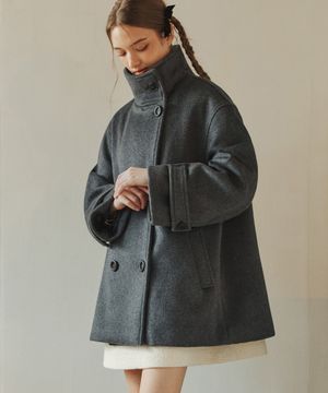 울 더블 하프 코트 / 차콜