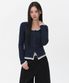 우먼즈 리브드 슬림 스쿱 넥 레이어드 저지 가디건 [네이비]