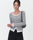 우먼즈 리브드 슬림 스쿱 넥 레이어드 저지 가디건 [멜란지 그레이]
