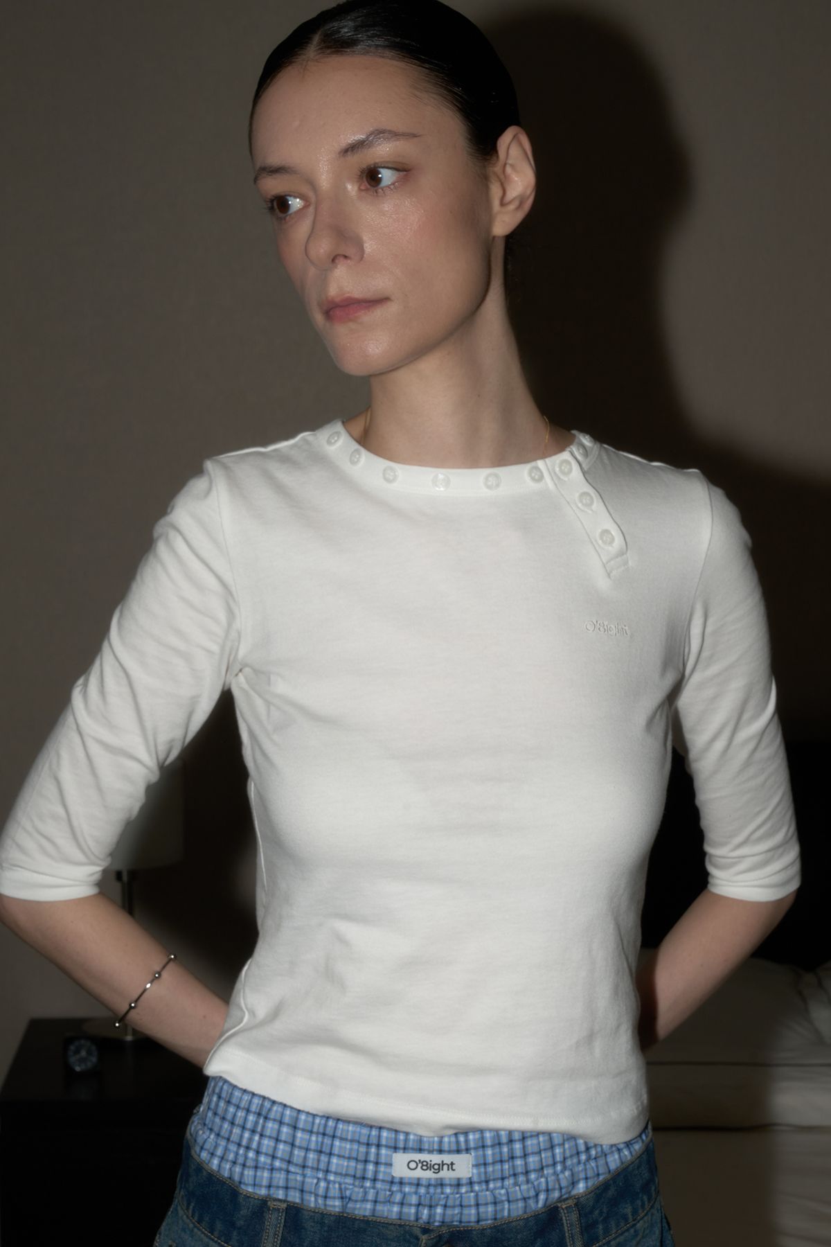 오에잇(O8IGHT) Button Point 7 Tee, WHITE