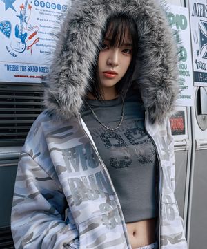 [벤힛xNEO]MRC 카모 퍼 후드집업 화이트메란지