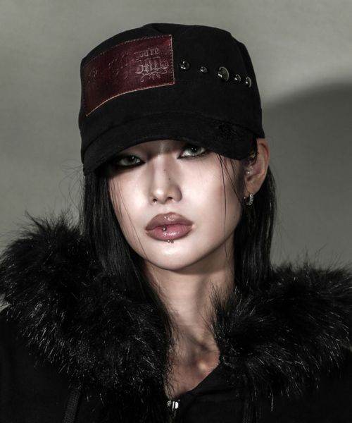 달링유어배드(DARLING, YOU'RE BAD) LABEL STUD MILITARY CAP #BLACK