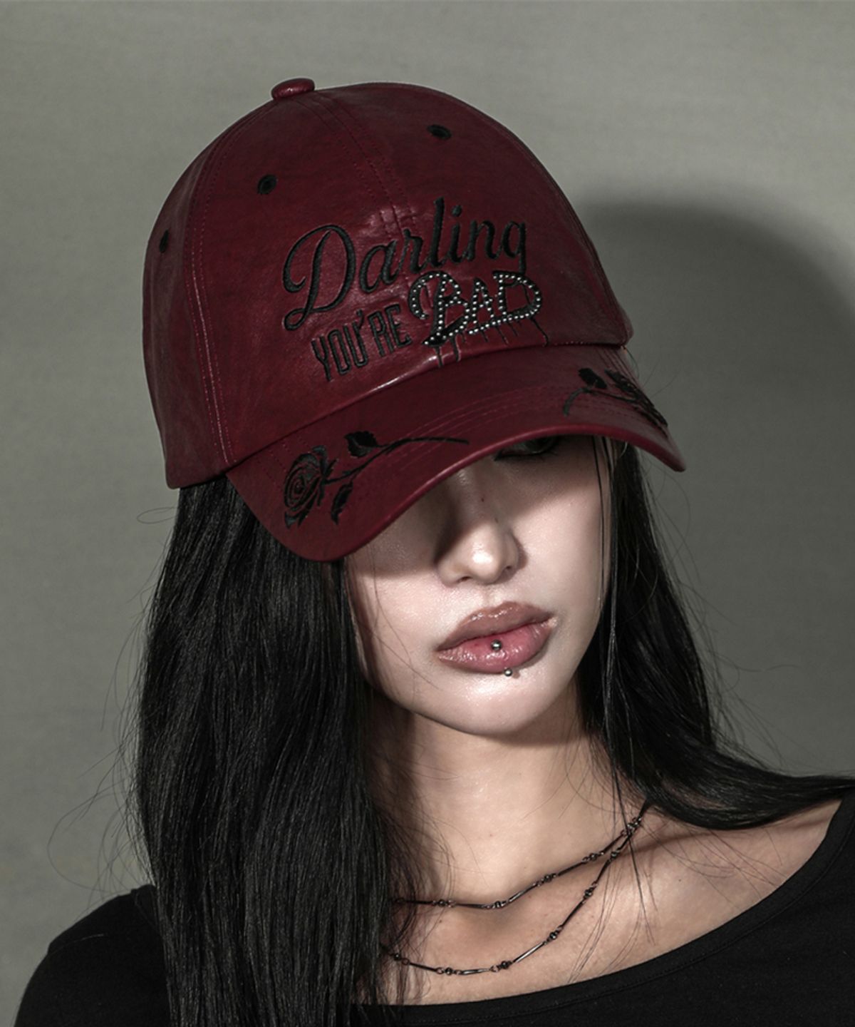 달링유어배드(DARLING, YOU'RE BAD) DYB LEATHER BALL CAP #WINE