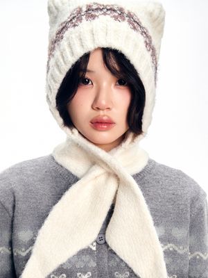 노르딕 캣 바라클라바 - 아이보리, 레드, 그레이, 블랙