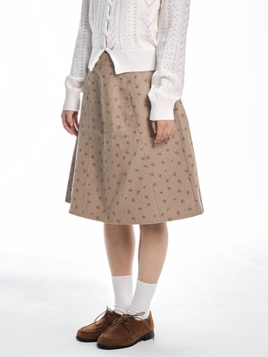 플라워 컷 포인트 미디 스커트 - 아이보리, 브라운