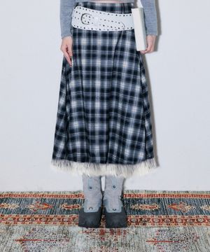 퍼 체크 롱 스커트 [빈티지 블루]