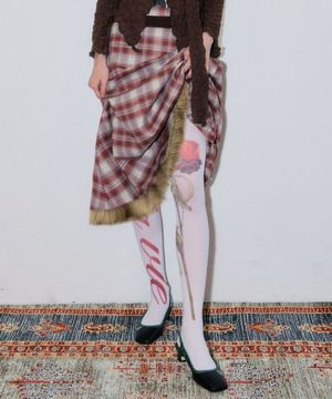 퍼 체크 롱 스커트 [빈티지 레드]