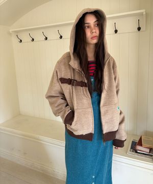 WOOL STRAP HOODED JACKET / m.beige