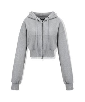 우먼 크롭 핏 투웨이 후드 집업 (그레이)